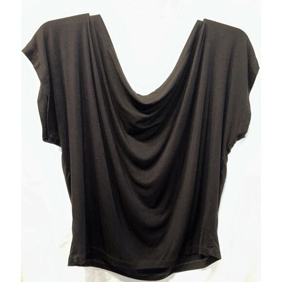 Eloquii Blouse Size 14/16 Cowl Neck Black Short Sleeve Goth Witchy Minimalist - Picture 6 of 8